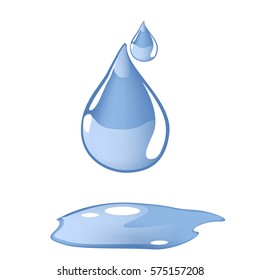 Water drop and spill. Blue water drop and water spill. Vector Illustration.