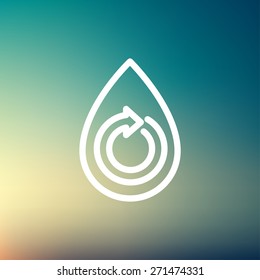 Water drop with spiral arrow icon thin line for web and mobile, modern minimalistic flat design. Vector white icon on gradient mesh background.