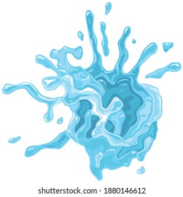 Water drop splash. Blue splatter liquid, isolated design element. Vector background 