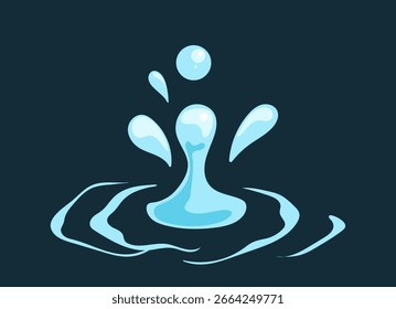 gota de água com estilo de desenho animado splash conceito de design simples. Ilustração gráfica de desenho animado vetorial