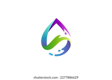 diseño de logotipo 3D colorido de gota de agua y salpicadura