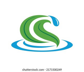 Water Drop or Water Splash combined with Leaves Illustration
