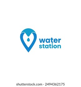 Ilustración vectorial de diseño de logotipo de gota y salpicadura de agua. Diseño minimalista y moderno del logotipo del agua para los negocios