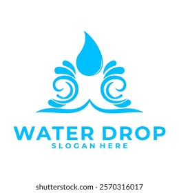 Water drop and water splash logo design. Water drop vector logotype.