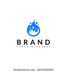 water drop splash logo with hand in flat design style
