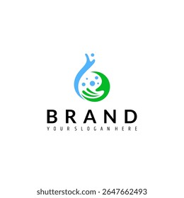 water drop splash logo with hand care in flat design style
