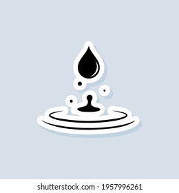 Water drop and splash sticker. Splash of water icon. Vector on isolated background. EPS 10.