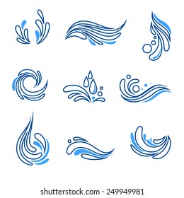 Water drop and splash symbols eco icon vector set