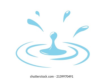 Water drop splash vector background in simple flat style isolated on white backdrop. Aqua icon graphic design.