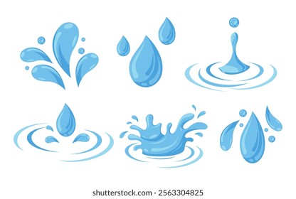 Water drop and splashes in flat style