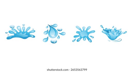 Gota de agua y salpicaduras en estilo plano ilustración de Vector moderno