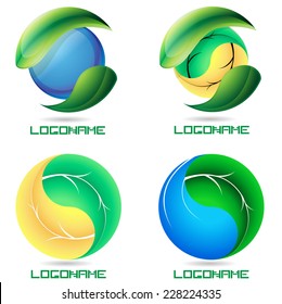 Water Drop and Spring Leaf like Yin Yang Symbol . Ecology Logo Collection . Organic Icon . Vector Illustration . 