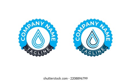 Water Drop Stamp Badge Logo Concept sign icon symbol Design Element Line Art Style. Droplet, Aqua Logotype. Vector illustration template