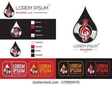 Water Drop Style Music Record Label Logo Vector Illustration Set