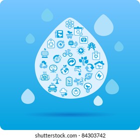 Water drop symbol made from small eco,bio,natural icons