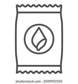 Wassertropfen-Symbol auf der Packung. Ein Liniensymbol eines Pakets mit einem Wassertropfen-Symbol, das perfekt für die Darstellung von Feuchtigkeit, Reinigung oder sauberem Wasser geeignet ist.