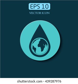 water drop symbol. Save water icon. Earth water drop vector icon.