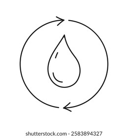 Water drop symbolizing recycling process in a simple line art design