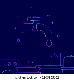 Abandono de agua del grifo, icono del vector de línea de gradiente de grifo, ilustración simple en un fondo azul oscuro, borde inferior relacionado con el fontanería.