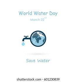 Water drop and water tap icon with Globe icon vector logo design template.World Water Day icon.World Water Day idea campaign concept for greeting card and poster.Vector illustration