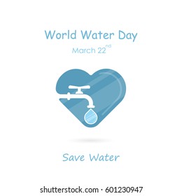 Water drop and water tap icon with heart shape vector logo design template.World Water Day icon.World Water Day idea campaign concept for greeting card and poster.Vector illustration