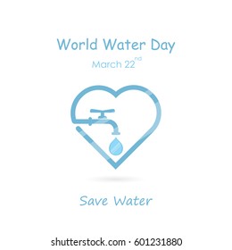 Water drop and water tap icon with heart shape vector logo design template.World Water Day icon.World Water Day idea campaign concept for greeting card and poster.Vector illustration