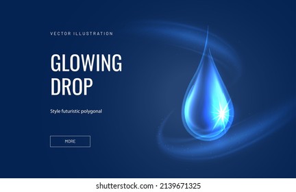 Water drop in tech futuristic style. Glowing neon drop shape. Vector illustration