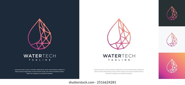 Water drop technology logo design vector concept. Water technology logo symbol icon