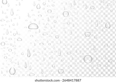 Texture goutte d'eau. Gouttelette, arrière-plan verre condensé. Fenêtre de goutte de pluie bg. Bois de la bannière. Motif d'éclaboussures de vapeur. Cadre de goutte d'eau. Illustration vectorielle.