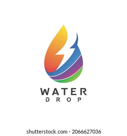 Diseño del logo de la gota de agua y el trueno