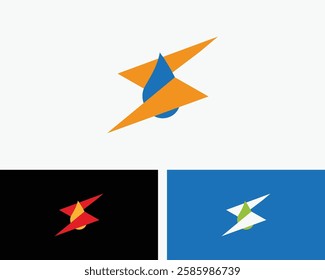 Water drop and Thunderbolt Logo Design Energy Vector Template