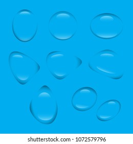 Water drop transparent vector on blue screen background