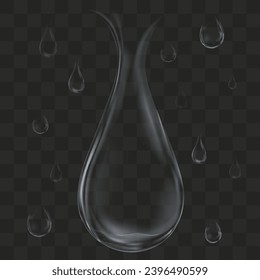 Water Drop Transparent.Vector Set Realistic Transparency Rain drop on wall,3d Dew falls,Pure water droplets or Shower,Illustration icon design Element concept for Ecology,World Water day background 	