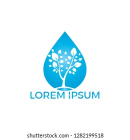 Water drop with tree icon vector logo design. Logo of energy. Renewable green energy logo design template. Nature tech sign.