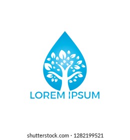 Water drop with tree icon vector logo design. Logo of energy. Renewable green energy logo design template. Nature tech sign.