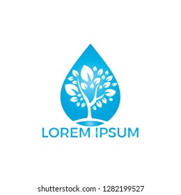 Water drop with tree icon vector logo design. Logo of energy. Renewable green energy logo design template. Nature tech sign.