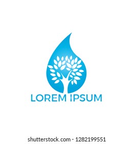 Water drop with tree icon vector logo design. Logo of energy. Renewable green energy logo design template. Nature tech sign.
