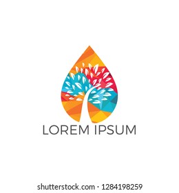 Water drop with tree icon vector logo design. Logo of energy. Renewable green energy logo design template. Nature tech sign.