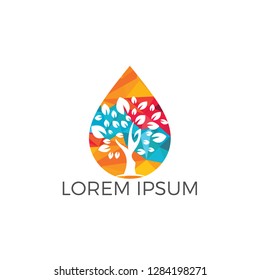 Water drop with tree icon vector logo design. Logo of energy. Renewable green energy logo design template. Nature tech sign.