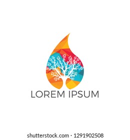 Water drop with tree icon vector logo design. Logo of energy. Renewable green energy logo design template. Nature tech sign.
