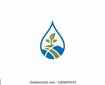 Water Drop and Tree Logo Design Vector Graphic.