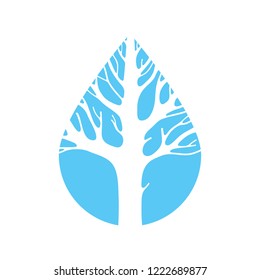 Water drop and tree silhouette icon. Ecology symbol vector illustration.