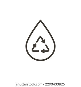 Wassertropfen mit Dreieck mit Pfeilen Recyclingsymbol. Vektorgrafik-Dünnzeilenumriss für Konzepte der Wassereinsparung, Wiederverwendung und Wiederverwertung. Nachhaltige umweltfreundliche Gestaltung