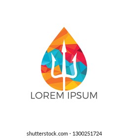 Water drop and trident logo design. Greek logo design template. Neptune vector sign.