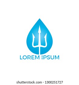 Water drop and trident logo design. Greek logo design template. Neptune vector sign.