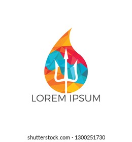 Water drop and trident logo design. Greek logo design template. Neptune vector sign.