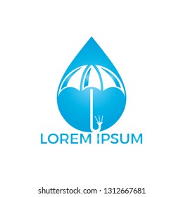 Water drop and umbrella logo design. Water proof logo vector illustration.
