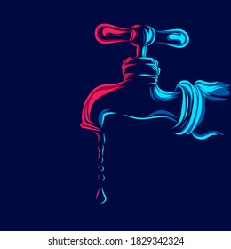 Water drop from valve line pop art portrait logo colorful design with dark background. Abstract vector illustration.