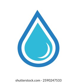 Water drop vector icon, blue droplet symbol, clean water logo, eco-friendly liquid illustration, fluid graphic design, hydration sign, modern purity concept, transparent splash silhouette