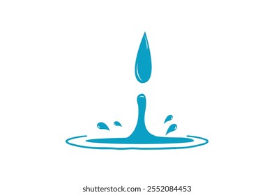 Water Drop vector icon, Falling drop on water surface glyph icon vector illustration. Stamp of waterdrop or tear drip flowing on top, clear water droplets fall with ring of ripples and bubbles, splash